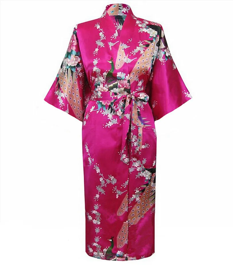 Модные золотые китайский Для женщин шелковый халат кимоно Банный халат для женщин; сезон весна Mujer Pijama Размеры S M L XL XXL XXXL Xsz026A - Цвет: Hot Pink