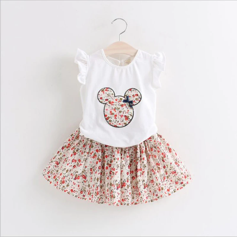 summer 2019 kid girls clothes set cartoon petal sleeve tops+floral skirt toddler boutique clothing little girl outfits costume