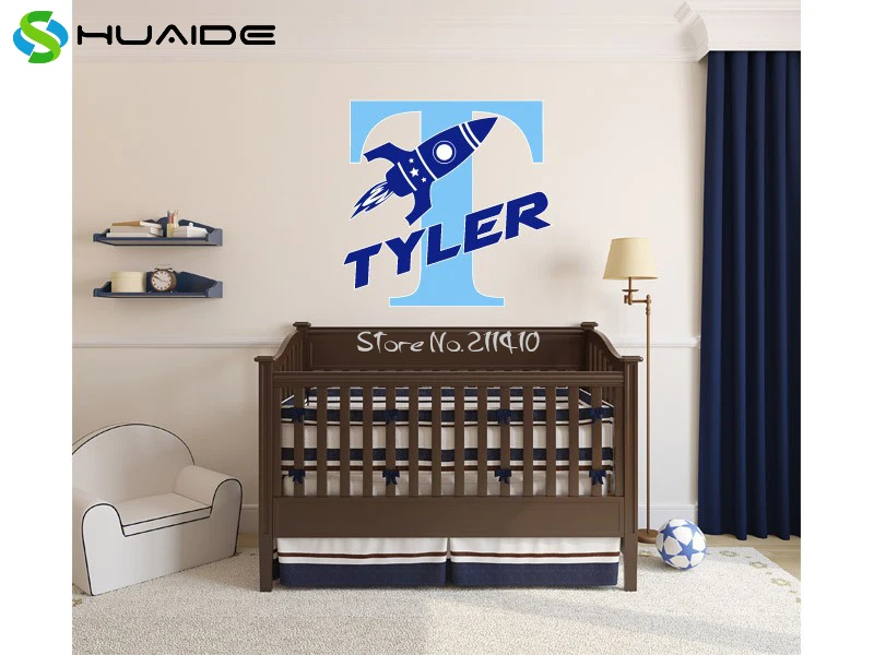 Customized Personalized Name wall stickers&ampRocket&ampspacecraft&ampOuter space Art Vinyl Wall Sticker kids Gifts Removable SA639 | Дом и