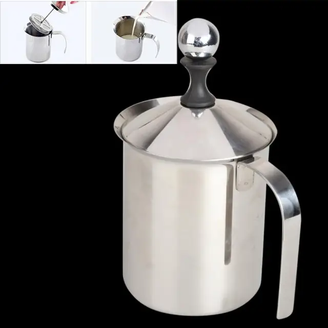 Best Offers 800ML Stainless Steel Milk Frother Cappuccino Creamer Foam Pull Flower Cup Double Mesh Milk Frothers Jug Mugs Coffee Accessories