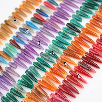 

6 color choice,Stick Agates Polished Stones Graduated Point Pendants Jewelry strand,Dragon Veins Agates Top Drilled Spikes Beads