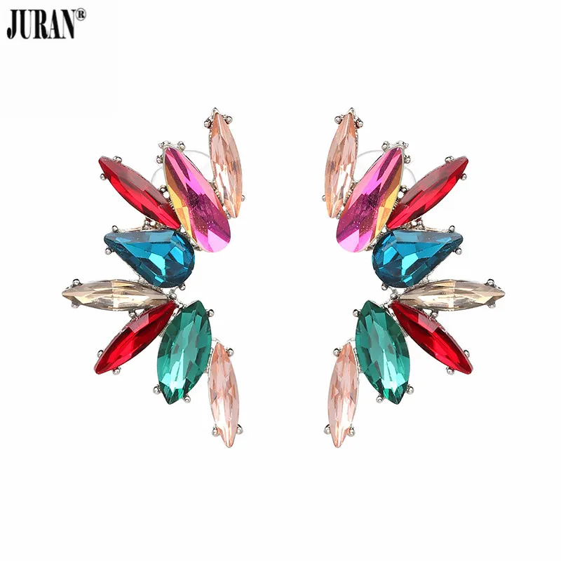 

JURAN wholesale 2017 Trendy Beautiful Full Crystal Stud Earrings Vintage Brincos Statement Earings Fashion Jewelry For Women