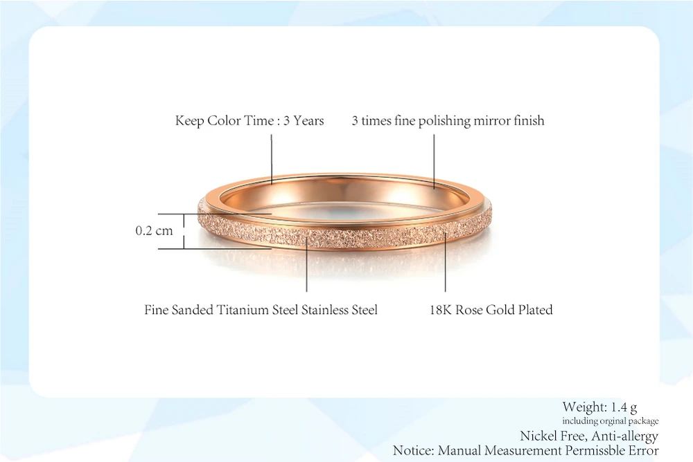 Двойное яркое модное простое матовое 2 мм широкое титановое стальное кольцо для женщин розовое золото Белое золото ювелирные кольца DFR823M
