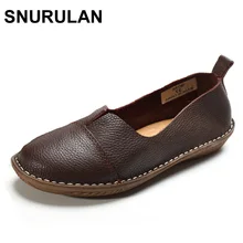 SNURULAN/Женская обувь; лоферы из натуральной кожи без застежки с круглым носком; Цвет Кофейный, белый; женская обувь на плоской подошве; сезон весна-осень;