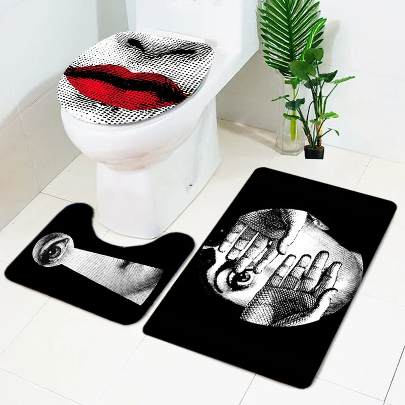 

3 Pcs Fornasetti Toilet Cover Set Retro Human Face Close Stool Mat Door Pad Toilet Lid Decorative Cover Anti-skid Pad Cushion