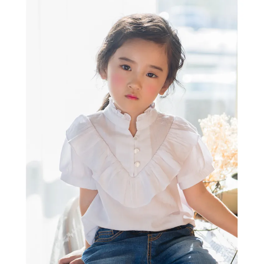 Buy Girls Ruffles Blouses Summer Kids White Cute Tops
