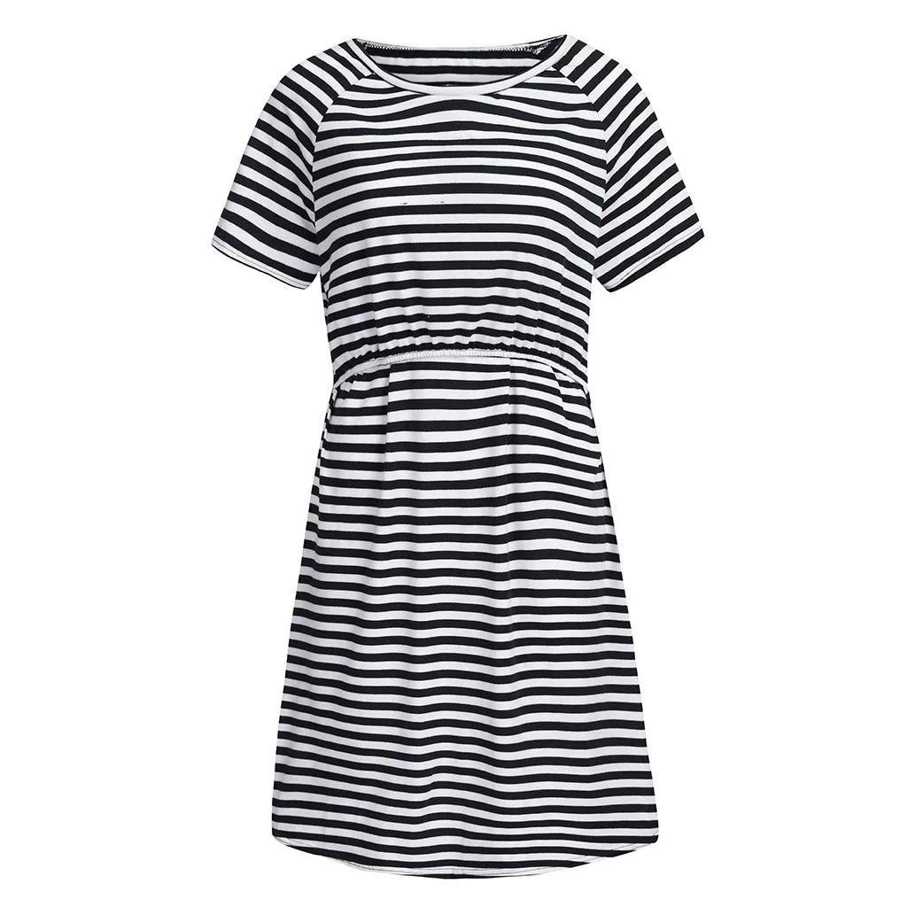 

Fashion New Summer Women's Maternity Short Sleeve Striped Nursing Breastfeeding Sleepwear Dress Wholesale Free Ship Z4