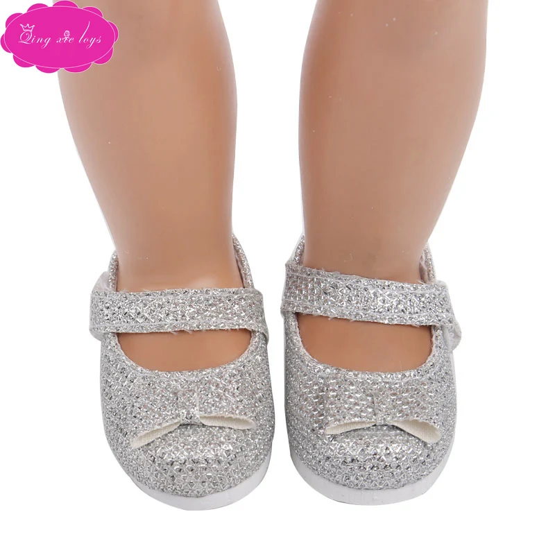 

Doll shoes fashionable silver dress shoes fit 16 inch Girl dolls and 14.5-inch Girl doll accessories r10