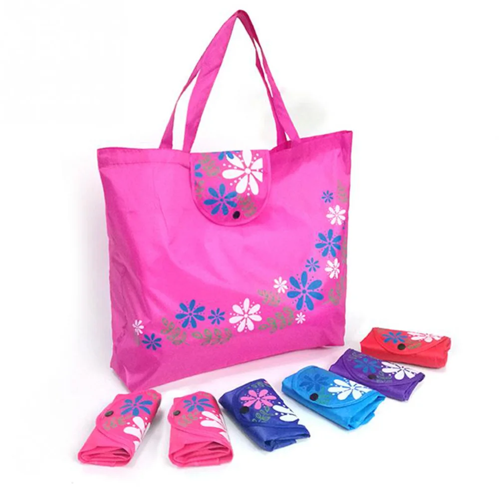

2019 New Women Foldable Shopping Bag Reusable Floral Handbag Large Capacity Oxford Cloth Casual Grocery Bag Durable Ladies Tote