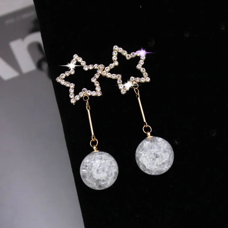 

Shiny Side New Women's Fashion Brand Jewelry Crystal Star Stud Earrings for Women Gift Pearl Long Earrings