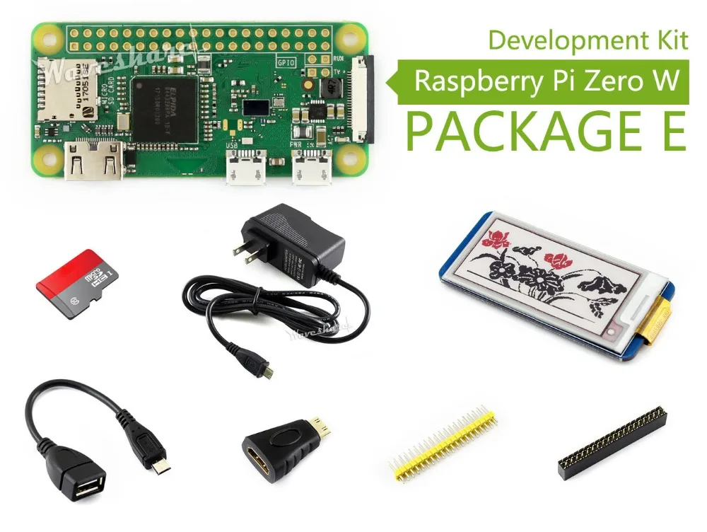 Raspberry Pi Zero посылка пакет E Development Kit включает в себя 2,13 дюймовый e-paper HAT Micro SD карта адаптер питания и основные компоненты