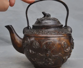 

old China bronze Wealth yuanbao Money Bat Bufo Statue Teapot kettle Water Bottle