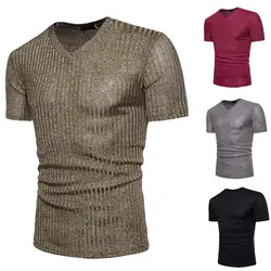 Для мужчин блузка повседневные футболки короткий рукав рубашка Мужской пуловер с V образным вырезом Для мужчин рубашка camisas masculina homme Plus