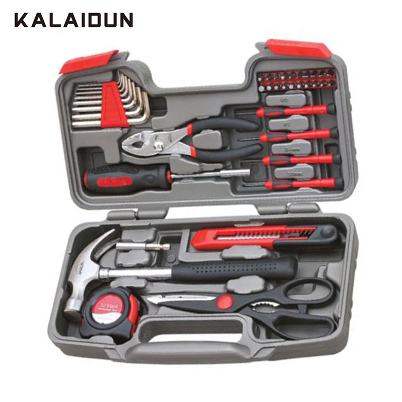 

KALAIDUN 39 Piece Hand Tool Set Home Repair Hand Tool Kit with Portable Sturdy Compact Plastic Toolbox Molded Storage Case