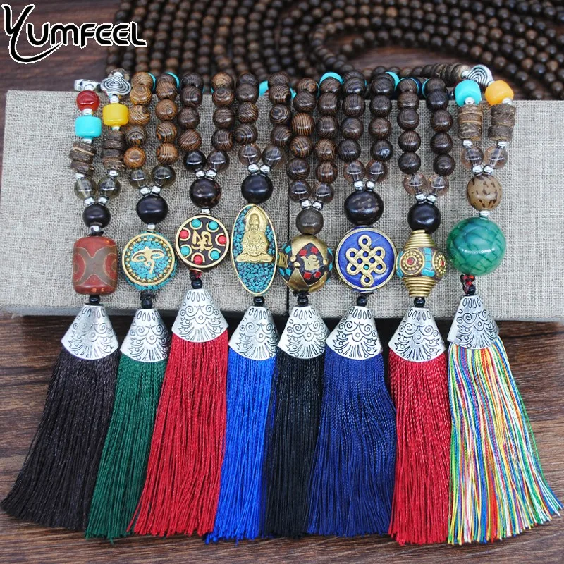 

Yumfeel Brand New Geometry Nepal Vintage Necklace Women Long Bead Antique Gold&Silver Color Pendants & Necklace Jewelry