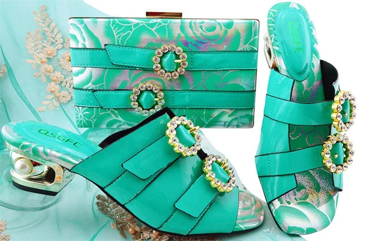 

Teal Color Italian Shoes with Matching Bags 2018 African Shoe and Bag Set Italian Design African Shoes and Bag Set for MM1064