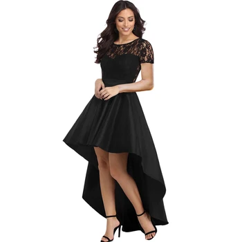 

Dower Me Sexy See Through Asymmetrical Women Evening Party Dress Short Sleeve Summer Black Maxi Lace Dresses 2018 Burgundy Robe