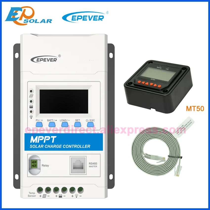 with Black MT50 EPEVER 40A со слежением за максимальной точкой мощности, контроллер солнечного зарядного устройства 12v 24v 40amp авто реле COM мастер TRIRON4210N TRIRON4215N с MT50 WI-FI BLE - Цвет: with Black MT50