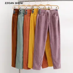 Женские вельветовые брюки, винтажные широкие штаны «в рубчик» длиной до лодыжки, повседневные длинные брюки разного цвета