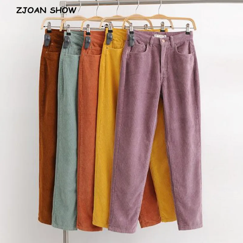Miglior Vintage Macaron di colore Pantaloni di Velluto A Coste Autunno Donna Della Metà di Vita di Lunghezza Della Caviglia Allentato Pantaloni stile harem Pantaloni Femme casual Pantaloni Lunghi