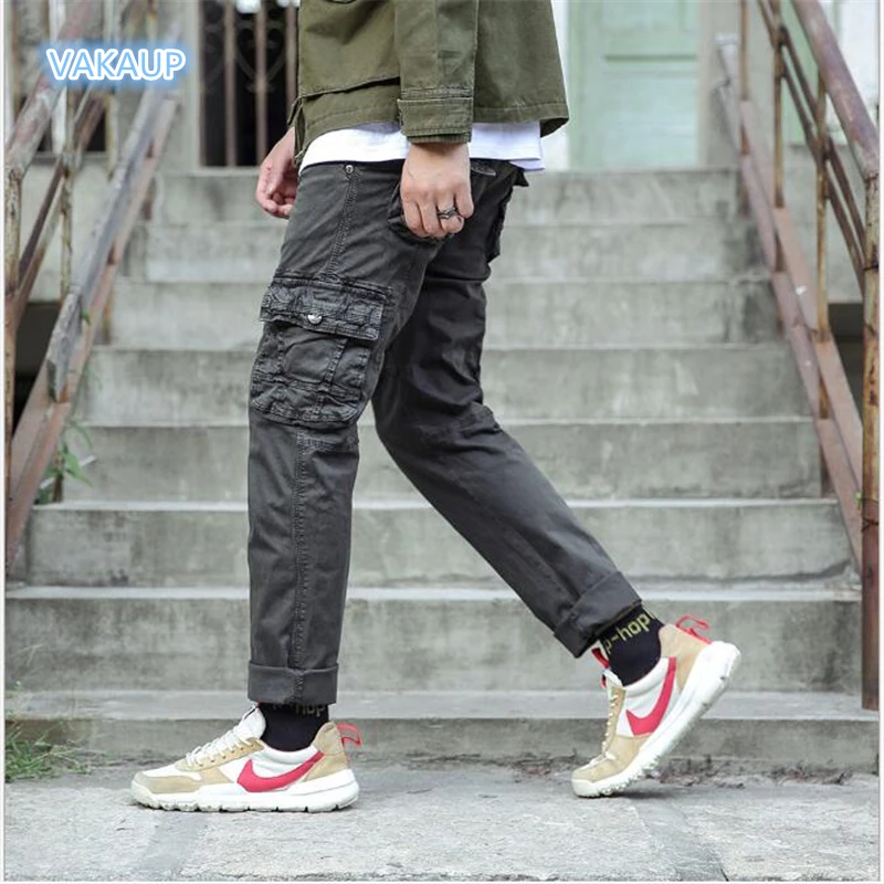 

New Mens Elastic Fashion Bags Casual Pants Big Size Cotton Pants Fashion Hip-Hop Pants Modis Streetwear Cargo Pants Men