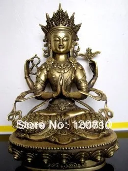 

00420 Tibetan bronze Four-armed guanyin buddha statue*tibet Eight auspicious patterns