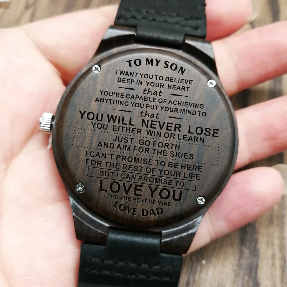 

W1800-2 To My Son-I Love You Forever Engraved Wooden Watch Luxury Wrist Men Watch Custom Personalized Watches Gifts