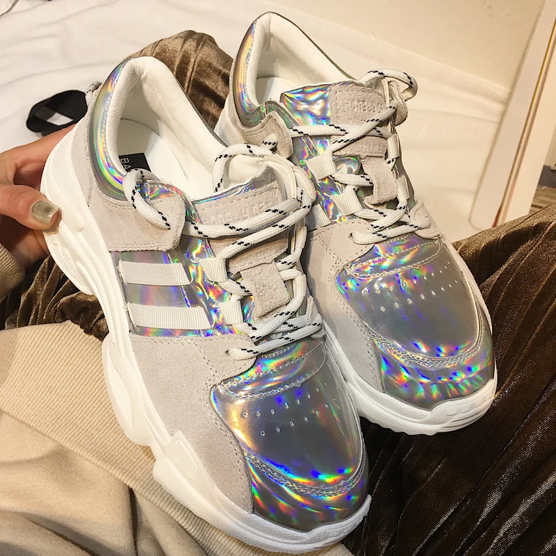2018 Spring Autumn Shoes Women Platform Shoes Lady Lace Up Casual Shoe Creepers Harajuku Punk Style Girl Gold Silver Shoes Woman (10)