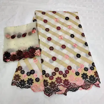

2019 Fashion African Lace Fabric High Quality Swiss voile Lace In Switzerland Cotton Embroidery Lace Fabric 5+2 Yards-LY30