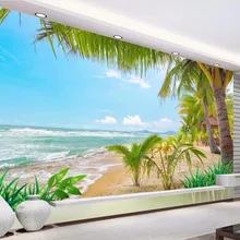 Пользовательские фото 3d стены тканью китайский шелк росписи домохозяйство пляж кокосового ТВ фоне стены гостиной 3d принт ткани