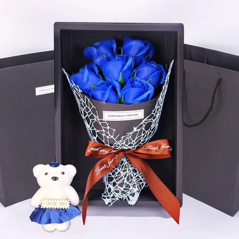 Flone Soap Flowers Bear Rose Bouquet Gift Box Artificial Flower Girlfriend Mother Birthday Present Valentine's Day Creative Gift (9)