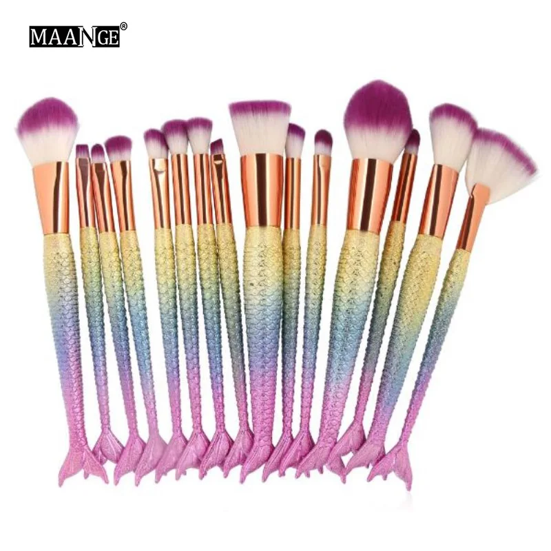 

15 Pcs/Set Brushes For Cosmetic Make-up Professional Eye Shadow Foundation Eyebrow Lip Makeup Brush Mermaid Make Up Tools Kit