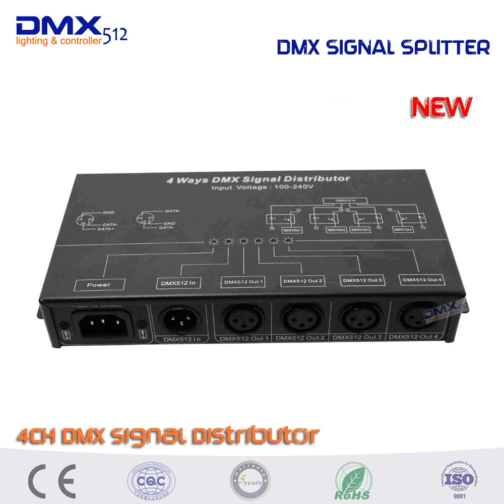 Amplificador e splitter e repetidor de Sinal Portas de Saída Distribuidor de Sinal Colornie Novo 4ch Dmx512 Dmx e 4 Dmx