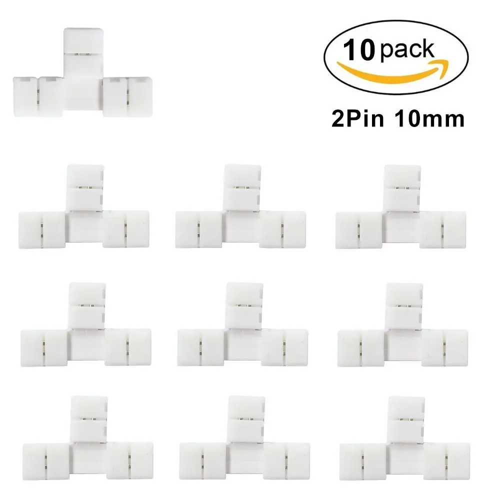 

10pcs/Pack 10mm Wide T Shape Solderless Snap Down 2Conductor LED Strip Connector for 5050 5630 Single Color Flex LED Strips