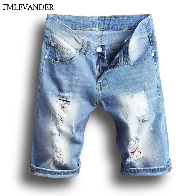 

New Design Light Color Knee Length Straight Pantalones rotos Jeans Homme Short Jeans Men