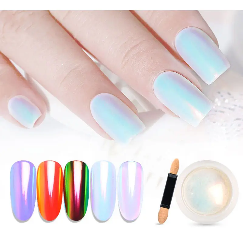 

Nail Art Symphony Shell Powder Mermaid Pearl White Chrome Metal Shine Mirror Effect Pigment Chrome Nail Tips for Women Ladies