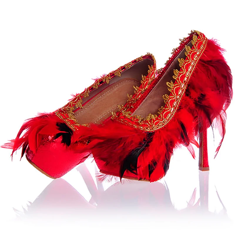 Women Wedding Shoes Feather Red Platform Luxury Women Bride Pumps Round Toe Sexy High Heel Fashion Party Shoes Big Size 43 цена Women Wedding Shoes Feather Red Platform Luxury Women Bride Pumps Round Toe Sexy High Heel Fashion Party Shoes Big Size 43 цены онлайн
