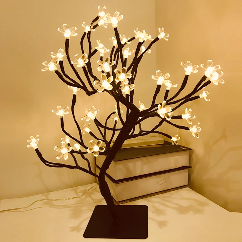 

24/36/48 LED USB Cherry Plum Blossom Tree Light Table Lamps Night light for Home Bedroom Wedding Party Bar Christmas Decoration