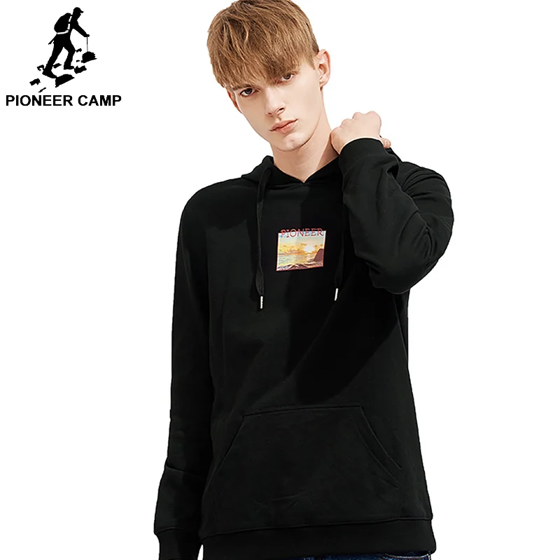 Мужская толстовка с капюшоном Pioneer Camp черно-белая принтом спортивный костюм AWY802017