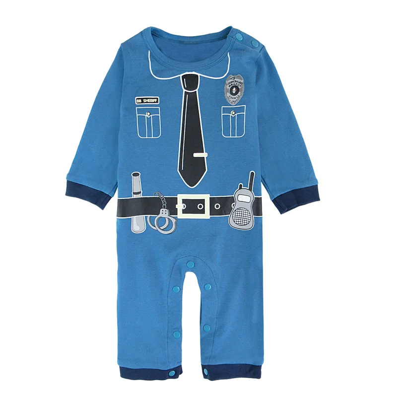 Baby Boy Police Costume Romper Infant Cute Outfits Long Sleeves Cosplay