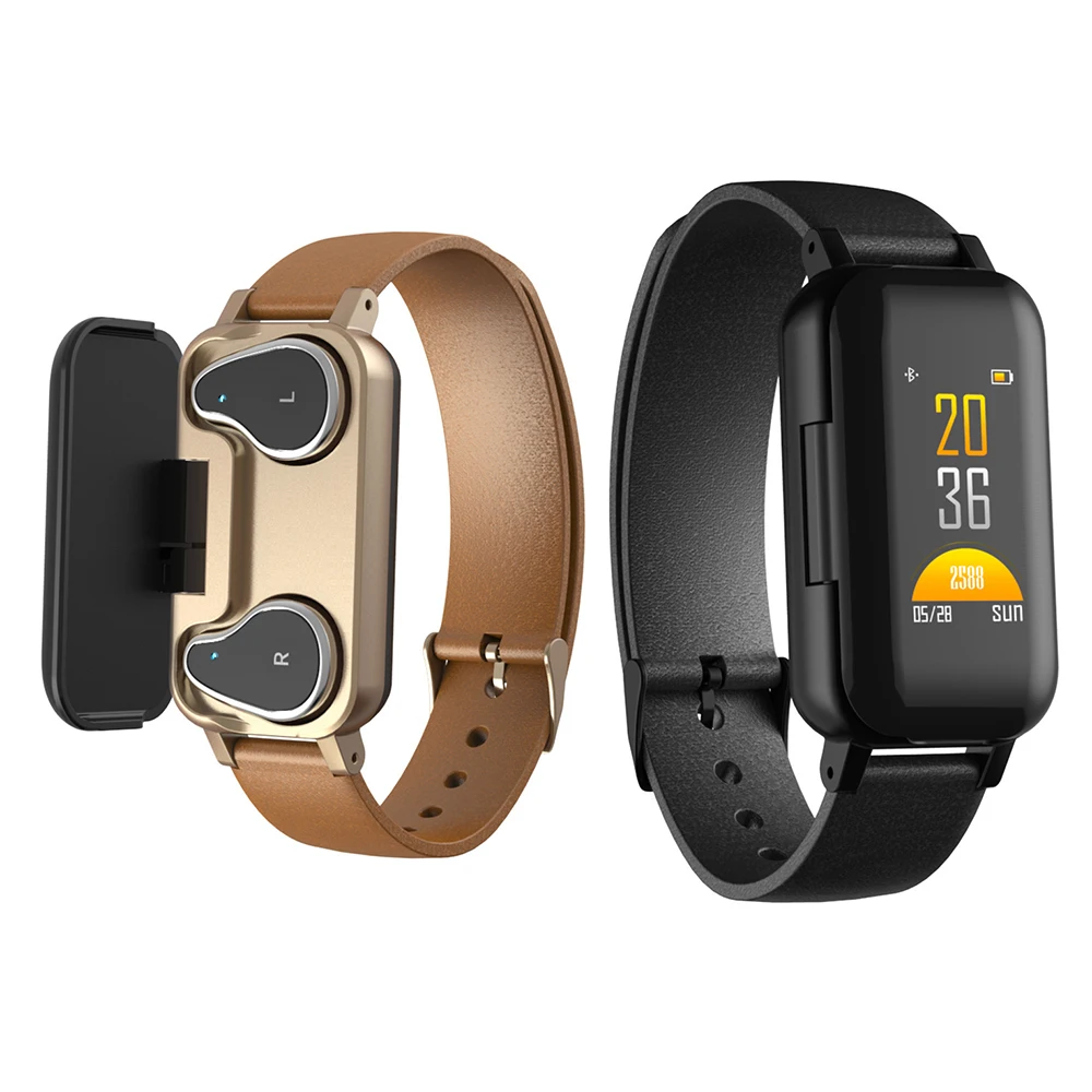 

T89 TWS Smart Binaural Bluetooth Music Headphone Fitness Bracelet Heart Rate Monitor Smart Wristband Sport Watch Men Women