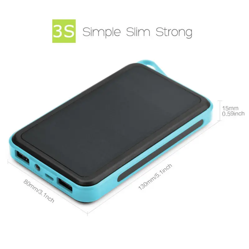 ALLPOWERS Solar Power Bank 15000mAh Dual USB Portable Power Charger Solar Panel for iPhone iPad Samsung Smart Phones Outdoors