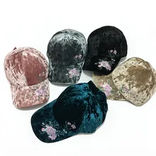 Women Velvet Baseball Cap Embroidered Girl Bone Cap Fashion Snapback Balls Cap Flowers Hat Women Gorras Adjustable Warm Hats