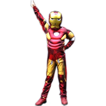 

Red Iron Man Avengers Halloween Costume for Kids Muscle Jumpsuits Mask Children Boys Clothes Superhero Cosplay Clothing