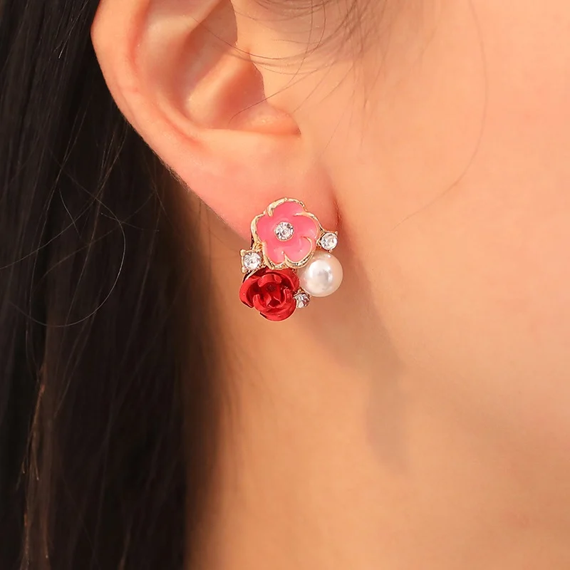 Rose Earrings Flower Earrings Red Blue Gold Earrings Fashion Gift For Elegant Women and Girls