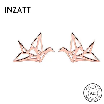 

INZATT Pretty Hollow Paper crane Stud Earrings For Women Party 925 Sterling Silver Ethnic Fine Jewelry Two Colors Accessories