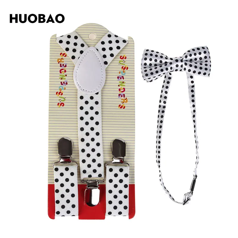 HUOBAO новые модные белые подтяжки в горошек и бант наборы галстуков для детей - Цвет: Белый