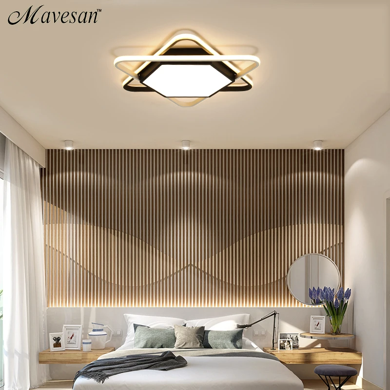 

Modern LED Aluminum Wave Chandelier for Bedroom Living room plafonnier lustre de plafond Modern Black PC Chandelier with remote
