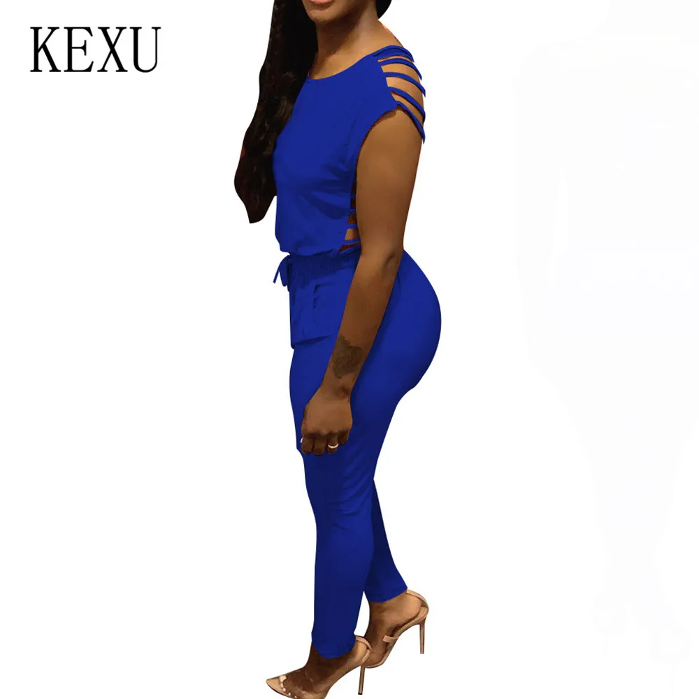 KEXU Women Long Romper Summer Blue Black Bodycon Jumpsuits Fashion Sexy Open Back Hollow Out Slim Playsuits Femme Plus Size XXL KEXU Women Long Romper Summer Blue Black Bodycon Jumpsuits Fashion Sexy Open Back Hollow Out Slim Playsuits Femme Plus Size XXL
