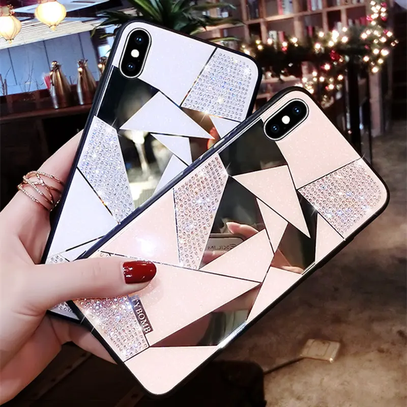 

Luxury brand atmosphere personality bright diamond geometry edging girl phone case for iphone 6 6s plus 7 8 plus x xr xs max